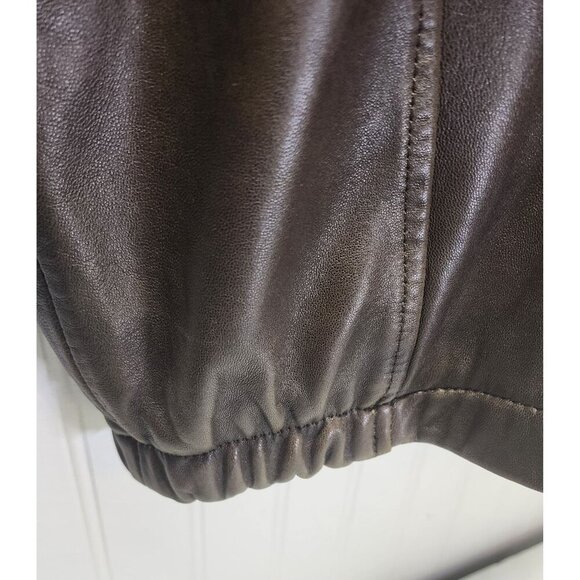 Genuine Leather Brown Jacket By Weatherproof With Zip Pockets & Button Cuffs - Picture 10 of 13